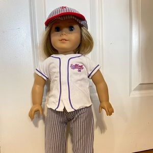 American Girl Doll - softball/baseball outfit with shoes and ball